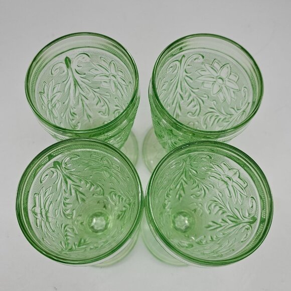 Tiara Indiana Glass 4 Chantilly Green Sandwich 10 oz Footed Iced Tea Tumblers - Picture 4 of 6